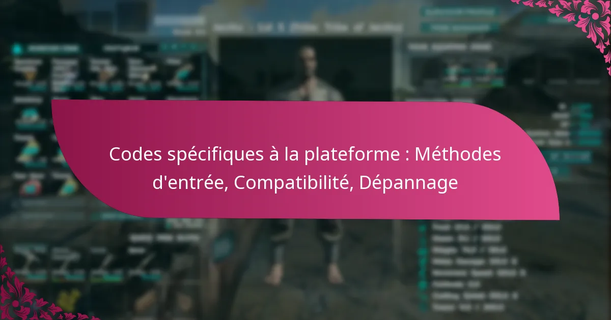 Codes spécifiques à la plateforme : Méthodes d’entrée, Compatibilité, Dépannage