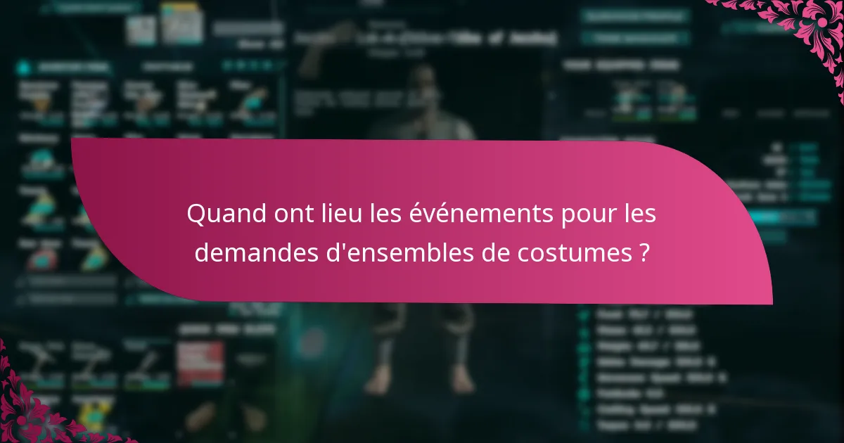 Quand ont lieu les événements pour les demandes d'ensembles de costumes ?